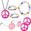 GIEEU Set di Accessori Hippie Costume,7 Pezzi Anni 60 Anni 70 Hippie Accessorio,Collana e Orecchini con Segno di Pace,Cerchietto e Braccialetto di Fiori,Occhiali da Sole