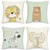 Bonhause Federe per Cuscini Animali 45 x 45 cm Copricuscini Decorativi Leone Orso Zebra Elefante Poliestere Biancheria Federa per Cuscino Divano Casa Decorazione Set di 4