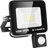 RIGIDON Faretto LED da Esterno con Sensore di Movimento, 10W 1000 LM Proiettore Faro Led Esterno 6000K Bianca Fredda Luci di Sicurezza Impermeabile per Giardino Garage Patio Terrazza Cortile