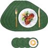 VEIZIBEE Tovagliette in Ecopelle e Sottobicchieri, Tovagliette Lavabili Bifacciali Antiscivolo Rotonde, Sottobicchieri in Pelle, l'isolamento Protegge il Tavolo (Verde-Grigio)