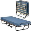 COSTWAY Brandina Pieghevole con Materasso, in Memory Foam, Struttura Resistente e 4 Ruote Girevoli, Lettino Pieghevole per Casa Ufficio, 190x80x33 cm (Blu)