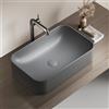 EMKE Lavabo da appoggio rettangolare 61 × 38 × 15 cm, Lavabo per WC Ospiti, Bacino da appoggio in ceramica per lavabo, lavabo da bagno, grigio scuro opaco