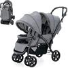 COSTWAY Passeggino Doppio Pieghevole per Bambini, Passeggino Gemellare Pieghevole, con Seduta in Tandem e Tettuccio, Schienale Regolabile, Ruote Bloccabili e Antiurto, Portata Totale 30 kg (Grigio)
