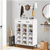 Shally Dogan Set Ingresso con Scarpiera e Appendiabiti da Parete, Mobile Portascarpe Autoportante con 1 Cassetto e Organizer 15 Scomparti, Attaccapanni a Muro con 5 Ganci, Corridoio, Bagno (Bianco)