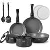 BEZIA Set Pentole Induzione 13 Pezzi, Batteria Pentole Ceramica Antiaderente Senza PTFE e PFOA, Manico Removibile, Adatto a tutti i tipi di piano cottura, Impilabile e Lavabile in Lavastoviglie