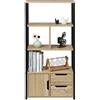 WOLTU Libreria Moderna Design, 58 x 24 x 122 cm, Scaffale per Libri CD, con Cassetti e Ante, in Legno e Metallo, Rovere Chiaro RGB09hei