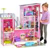 KidKraft Casa delle Bambole in Legno Uptown con Accessori e Mobili inclusi, 3 Piani di Gioco con Gatto, Ascensore e Piscina per bambole 30 cm, Giocattolo per Bambini 3+ Anni, 65833