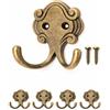 Fuxxer® Ganci doppi antichi, ganci per cappotti, ganci per asciugamani, ganci per abiti, ganci in ferro con design in ottone e bronzo, vintage country house retro, set di 4