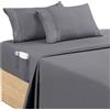 Utopia Bedding Set Lenzuola Matrimoniali 4 Pezzi 150x200 cm - Microfibra di Poliestere - Lenzuolo con Angoli con Tasche Portaoggetti, Lenzuolo Piatto e 2 Federe Ricamate, Grigio