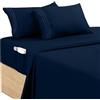 Utopia Bedding Set Lenzuola Matrimoniali 4 Pezzi 150x200 cm - Microfibra di Poliestere - Lenzuolo con Angoli con Tasche Portaoggetti, Lenzuolo Piatto e 2 Federe Ricamate, Blu Navy