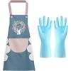 SLAXJNE Grembiule con Stampa Cartone Animato 1 Pezzo con 1 Paio di Guanti, Grembiule con Tasca Grande, Grembiule da Forno, Grembiule Impermeabile, Grembiule da Giardino, Grembiule Unisex (Blu)
