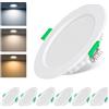Lichtlord Faretti LED da Incasso per Cartongesso 6 Pezzi 220V 7W Diametro Foro 75-90mm, 25mm Ultrasottili, IP44 Faretti Led Soffitto, Regolabile Caldo 2700K, Neutro 4000K e Freddo 6000K, Dimmerabile