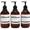 MaisoNovo Bottiglie per shampoo e balsamo Set di 3 - dispenser sapone doccia - 500ml Dispenser shampoo e bagnoschiuma - bottiglie di plastica ambra e Pompe nere