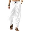 Cooleep Pantaloni Lino Uomo Estivi Casual Pantaloni Elasticizzati Leggeri da Yoga Spiaggia Bianco L
