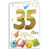 Afie 69-2030 - Biglietto di auguri per compleanno, 35 anni, unisex, per cucina, chef, barbecue, hamburger, torta, cupcake, pasticceria, cordoncino blu