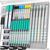 Nicpro Blocky Gear 6 pezzi portamine artistiche con astuccio, matite meccaniche in metallo da 0.5, 0.7, 0.9mm e 2mm per disegno e schizzi con 20 tubi (6B 4B 2B HB 2H 4H colori) ricariche di mina