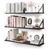 CASSA HOME DECOR CASSA ZENO Mensole a Sospensione da Parete Set di 3, 80cm x 20cm Libreria per Camera da Letto, Soggiorno, Ufficio, Bagno, Cucina Rustico in Legno con Staffa in Metallo (Nero)