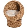 PawHut Cuccia per Gatti Rialzata in Giacinto d'Acqua e Ferro con Cuscino Rimovibile e Lavabile, 50x42x60 cm, Marrone
