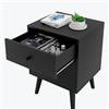LIFEZEAL Comodino Camera da Letto con 2 Cassetti, Gambe in Legno Massello, Nero, Moderno, Salvaspazio, Antiribaltamento, Tavolino Laterale Divano, Comò, per Soggiorno, Cameretta, Max 40kg, 45x40x62cm