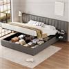 SHUGUANG Letto Imbottito 180 x 200 cm Letto Contenitore Matrimoniale con 2 Comodini, Idraulico Spazio di Archiviazione, Letti per Adulti, Rete a Doghe in Legno, Lino, Mobili della Camera da Letto, Grigio+Nero