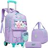 HTgroce Zaino Trolley Scuola Bambina, Zaino Scuola Elementare Bambina Multifunzionale, 42 x 30 x 3 cm, Viola, 20L