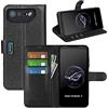 JIUNINE Cover per Asus ROG Phone 7, Custodia Portafoglio Libro in Pelle Sintetica Antiurto Cover Flip Case con Slot per Schede, Fibbia Magnetica Compatibile con Asus ROG Phone 7, Nero