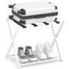 COSTWAY Portavaligie Pieghevole, Porta Valigie Poggia Bagaglio a 2 Ripiani, Cavalletto da Valigie, per Hotel e Viaggio, in Metallo, 68 x 43 x 56 cm (Bianco 1)