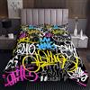 Loussiesd Hippie Graffiti Set Trapunta Hip Hop Decor Coverlet per Bambini Ragazzi Ragazze Graffiti Trapuntato Copriletto Copriletto Trapuntato Alfabeto Inglese con 1 Federa 2 Pz Biancheria Singola170X230cm