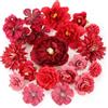 MWOOT 17 Pezzi Teste di Fiori Artificiali, Fiori Finti per Decorazioni, Capolini Finti Misti, Rose Peonia Ninfea Finte per Fai da te Corona Torta Bouquet Da Sposa Matrimonio Festa Casa Giardino(Rosso)