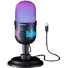 Aokeo Microfono da gioco, microfono USB per PC, Mac, PS4/5, microfono a condensatore per podcast per registrazione in studio, per streaming podcast YouTube, con luce a LED