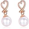 Bellitia Jewelry Orecchini Dangle da Donna in Argento Sterling 925 Placcato Oro Bianco/Oro Rosa con Perla Coltivata d'Acqua Dolce, a Forma di Cuore, Orecchino Pendente a Cuore i Perla