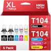 Halloya 104 Compatibili per Epson 104 102 103 Inchiostro Multipack per EcoTank ET-2710 ET-2712 ET-2711 ET-2714 ET-2715 ET-4700 ET-2720 ET-2721 ET-2726 (2 Nero Ciano Magenta Giallo, 5-Pack)