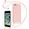 Coalbooliy Cover per iPhone 7/8/iPhone SE 2022/SE 2020 4,7 con Cordino per Cellulare, Custodia Silicone Collana Sottile Case Protezione della fotocamera Antiurto con Necklace per iPhone 8, Rosa