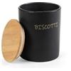 MECSAL CASALINGHI Barattolo Biscottiera, Porta Biscotti, Contenitore Cucina, in Ceramica Quadrato Rotondo, Tappo in Legno, bianco (1, ROTONDO NERO)