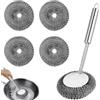 FHBHJNATC Set di 5 manici in spugna in acciaio, pulitore in acciaio inox, spugna in lana d'acciaio, viene utilizzato per pulire utensili da cucina come fornelli da cucina, pentole, ciotole, pentole