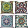 Hnmdmyi Copricuscino Boho 40x40 Set di 4, bohemien Agriturismo retrò floreale Mandala bussola medaglione Decorativi Lino Copricuscino per divano letto giardino esterno Home Decor