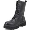 QUEEN HELENA Anfibi Stivaletti con Lacci Casual Comodi Zip Laterale con Plateau Tacco Invernali Donna X27-153 (Nero, Sistema Taglie Calzature EU, Adulto, Donna, Numero, Media, 36)