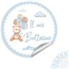 Handmade Adesivi "Il mio Battesimo" - Set 30 Pezzi 40 mm con Orsetto Azzurro e Palloncini, Stickers Tondi per Bomboniere, Sacchetti e Confetti, Non Personalizzabili (OR-03-A)