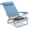 Relaxdays Sedia Pieghevole, Poggiatesta, Apribottiglia, Braccioli Regolabili, 120 kg, Plastica, Acciaio, Blu