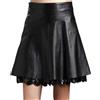 Generic Gonna in Ecopelle da Donna sopra Il Ginocchio a Vita Alta Pieghettata Sottile Morbida Gonna in Pelle PU Elasticizzata in Pizzo Aderente a Trapezio (Color : Black, Size : Medium)