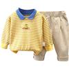 amropi Bambino Neonato 2 Pezzi Completo a Righe Maniche Lunghe Maglione Top e Pantaloni Set Giallo Cachi, 1-2 Anni