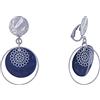 LES POULETTES BIJOUX - Orecchini Clip in Metallo Argentato Cerchio e Pastiglia di Madreperla - Blu Navy