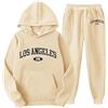 WAZHAKU Tuta da jogging da uomo lunga tracksuit oversize, abbigliamento sportivo in due pezzi, streetwear, 2 pezzi, felpa + pantaloni da jogging con scritta creativa di los angeles, giallo., XXXL