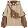 XYXZGM Harajuku Estetica Orso Anime Felpa con Cappuccio Donna Coreano Kawaii Girocollo Manica Lunga Streetwear KPOP Autunno Inverno Vestiti Top-Beige_M