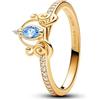 PANDORA Disney Anello con Cenerentola placcato in oro 14k con zirconi cubici azzurri trasparenti e fantasiosi, 58