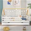 Home Enjoy DE Letto a Casetta Con Letto Estraibile e Ruote, Letto Per Cameretta Senza Materasso, Cassettone Estraibile,in Legno,90x200&90x190cm,Bianco | Aosom Italy