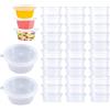 Menmamenma Confezione da 50 piccoli contenitori con coperchio per contenitori per melma, vasetti per salse, bicchieri di plastica a tenuta stagna per barattoli, salse, insalate, da asporto, catering (50 ml)