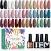 PHOENIXY 24Pcs Smalto Semipermanente Unghie Phoenxiy 21 Colori Smalti Semipermanenti per Unghie con Base Top e Matt Coat Smalto per Unghie in Gel U V/LED