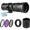 Andoer Fotocamera MF Super Teleobiettivo Zoom F/8.3-16 420-800mm T Mount + set di filtri UV/CPL/FLD + 2X teleconvertitore 420-800mm + anello di adattamento T2-EOS di ricambio