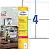Avery Etichette permanenti poliestere bianche Avery 105x148 mm - 4 et/foglio - stampanti laser - cf. 20 fogli L4719-20